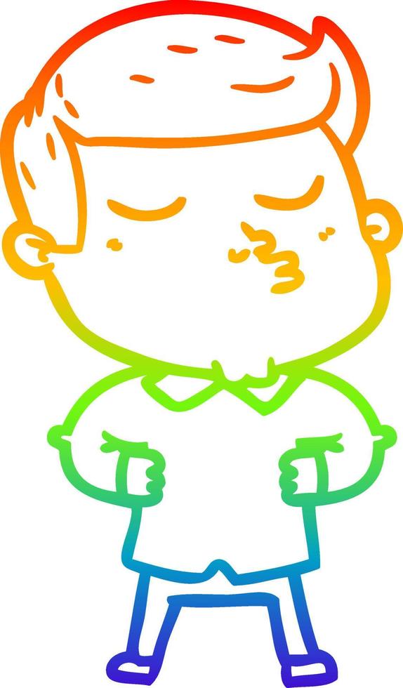 rainbow gradient line drawing cartoon model guy pouting vector