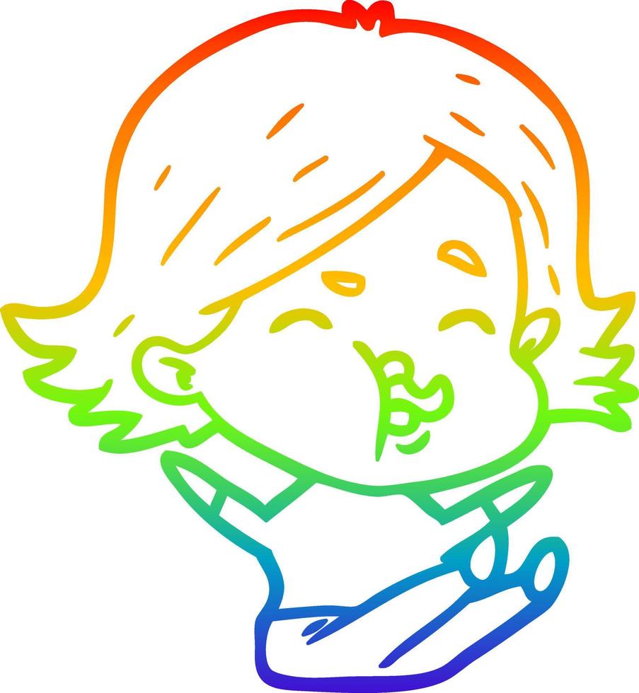 rainbow gradient line drawing cartoon girl pulling face vector