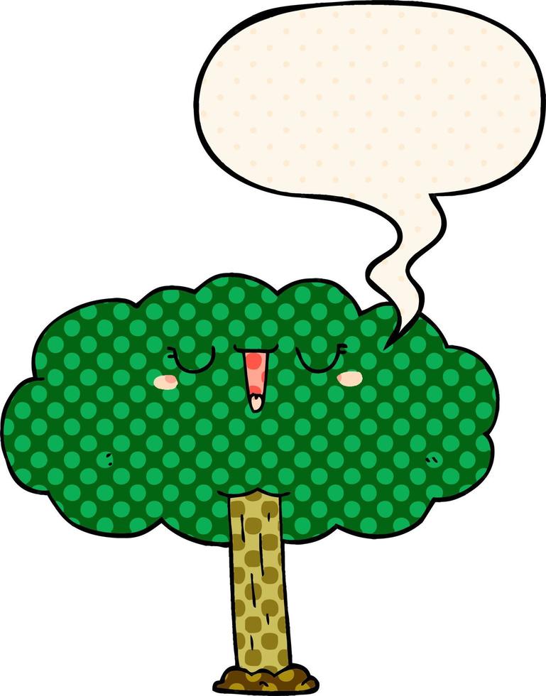 cartoon tree and speech bubble in comic book style vector