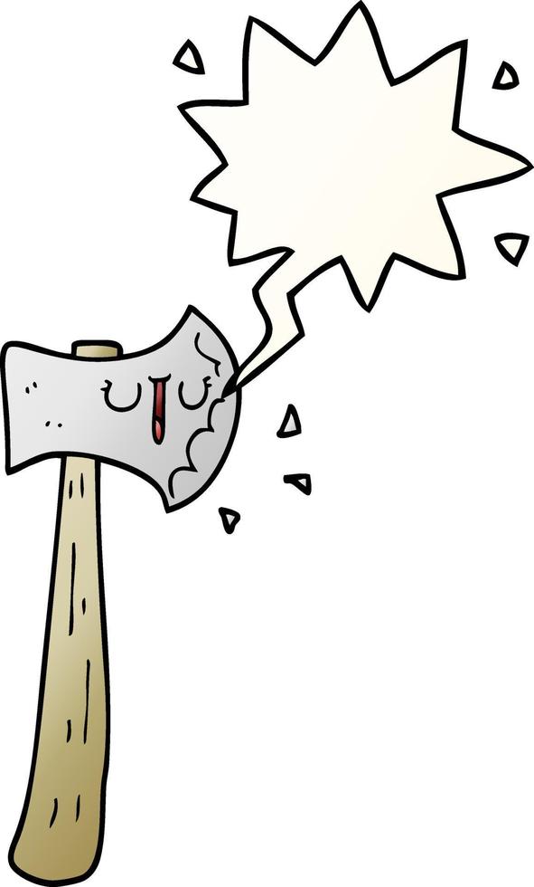 cartoon axe and speech bubble in smooth gradient style vector
