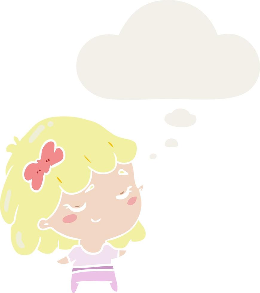 cartoon happy girl and thought bubble in retro style vector
