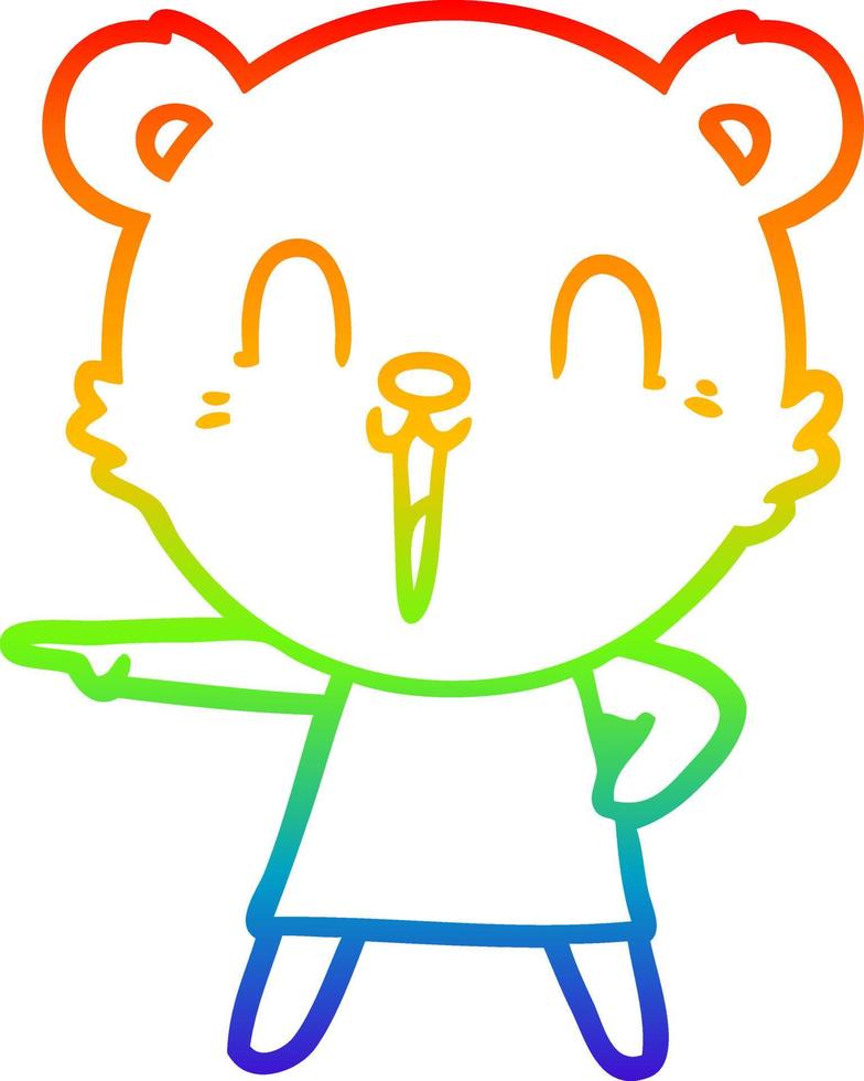 rainbow gradient line drawing happy cartoon bear pointing vector