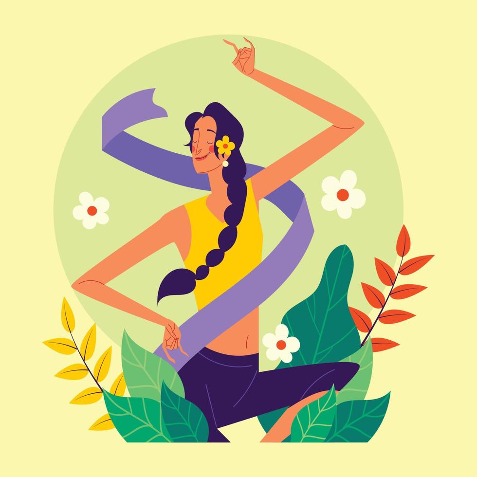 Beautiful Dancer with Her Purple Ribbon vector