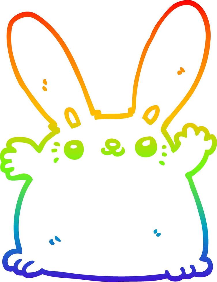 rainbow gradient line drawing cartoon rabbit vector