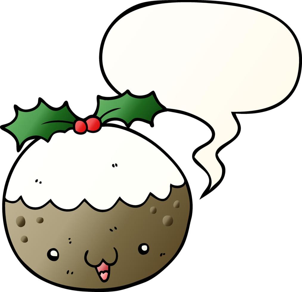 cute cartoon christmas pudding and speech bubble in smooth gradient style vector