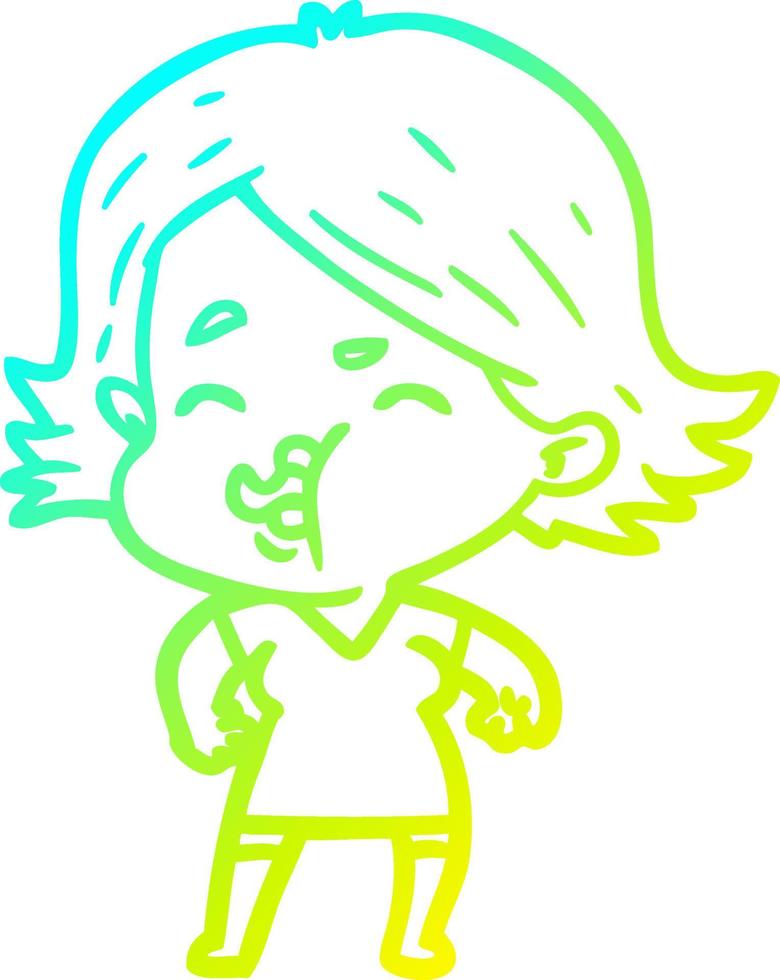 cold gradient line drawing cartoon girl pulling face vector