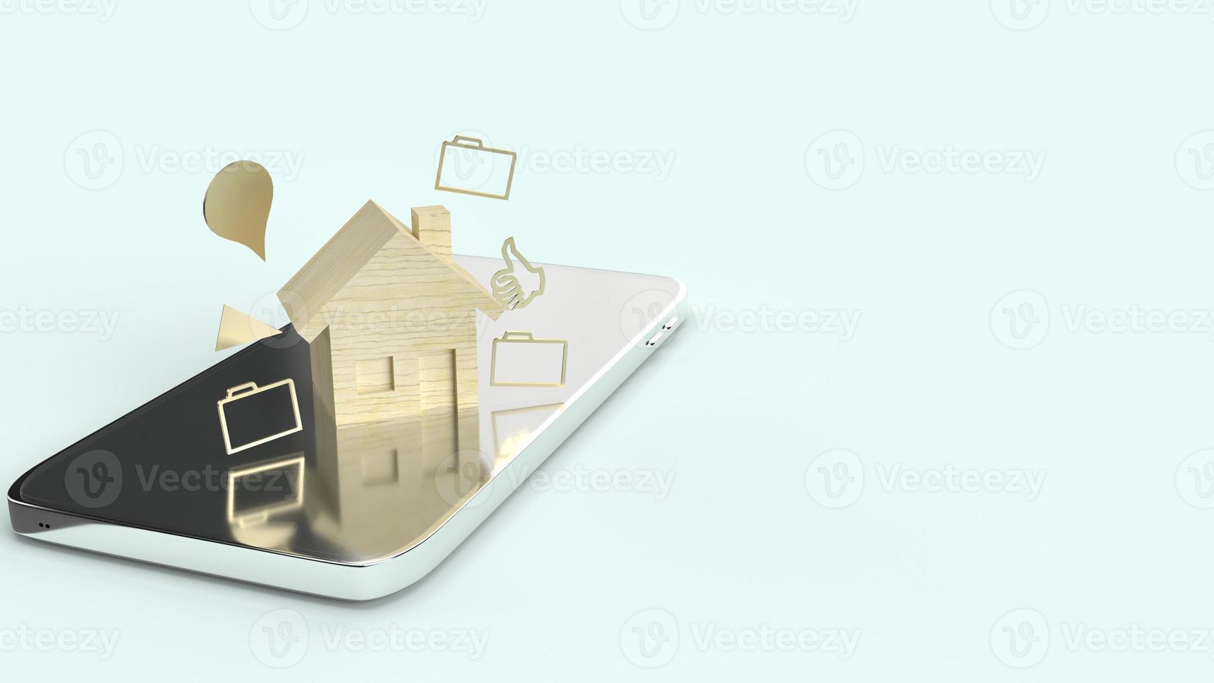 The home wooden toy and smartphone 3d rendering for technology content. photo