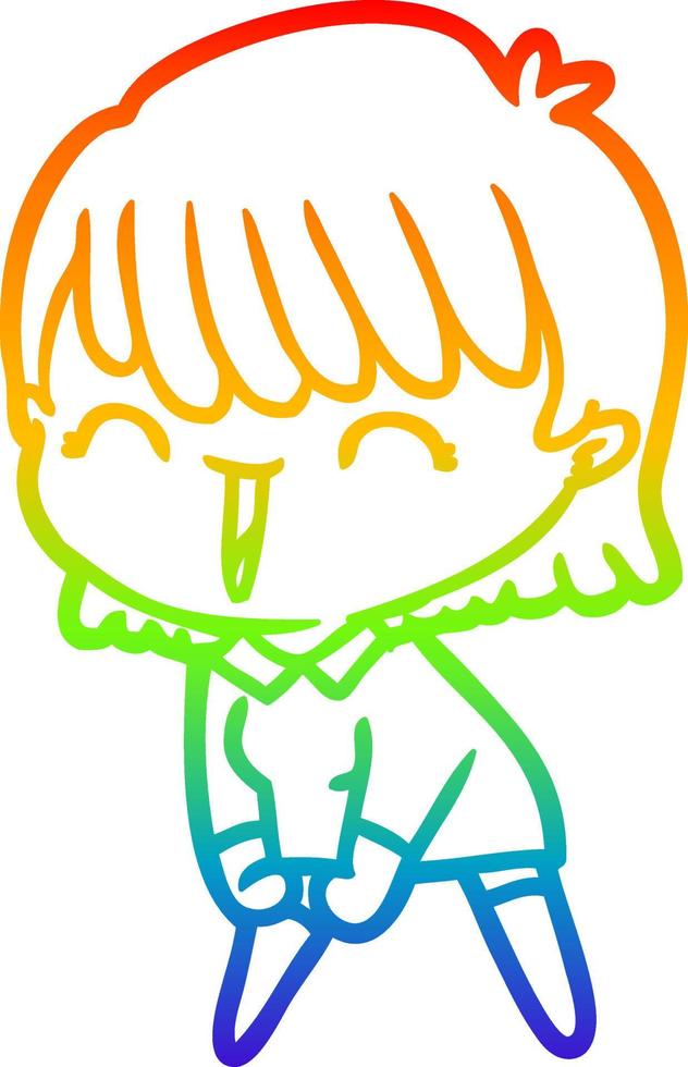 rainbow gradient line drawing cartoon woman vector