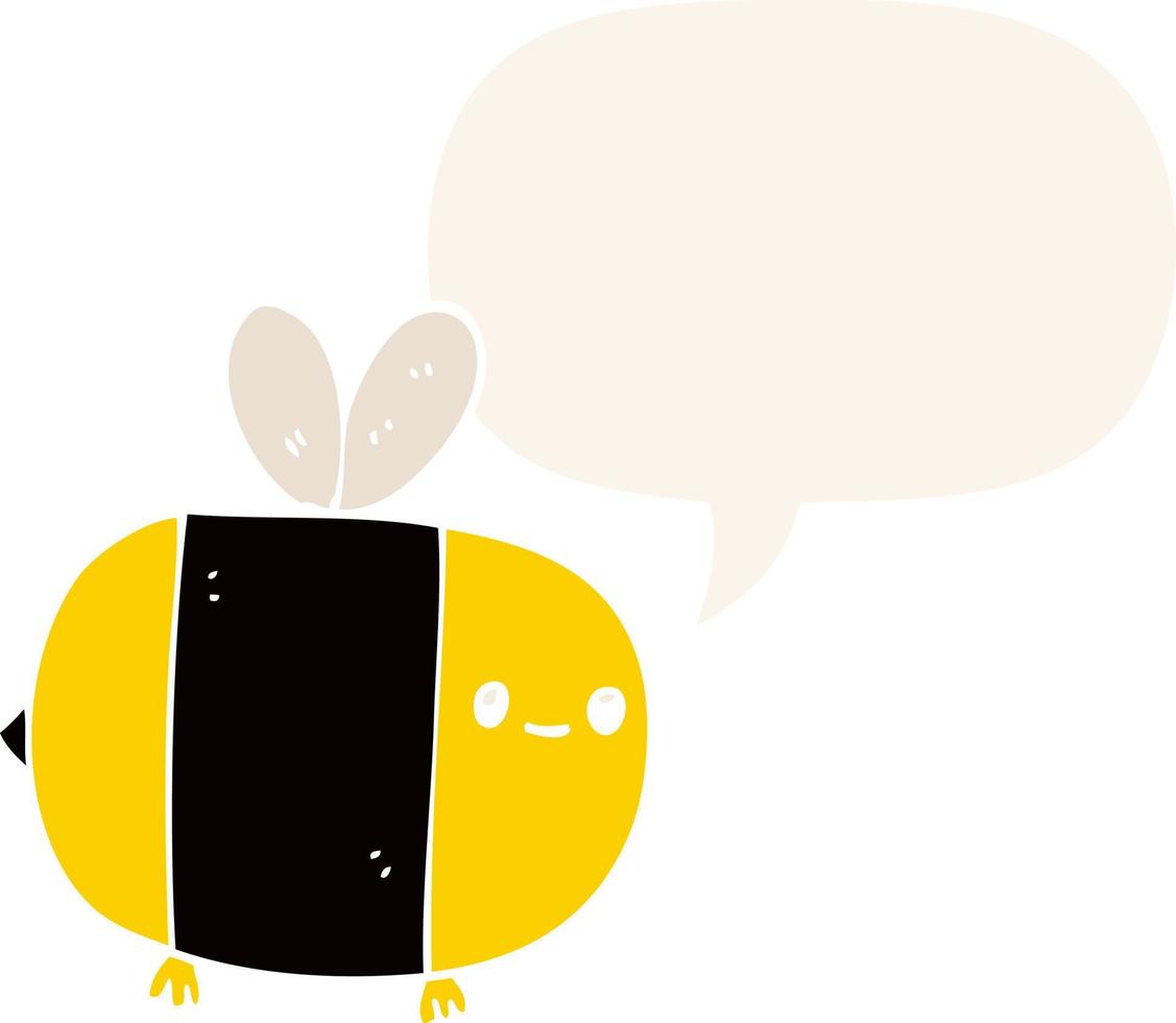 cute cartoon bee and speech bubble in retro style vector