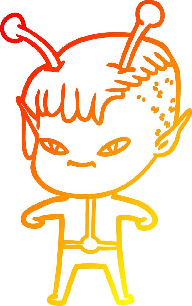 warm gradient line drawing cute cartoon alien girl vector