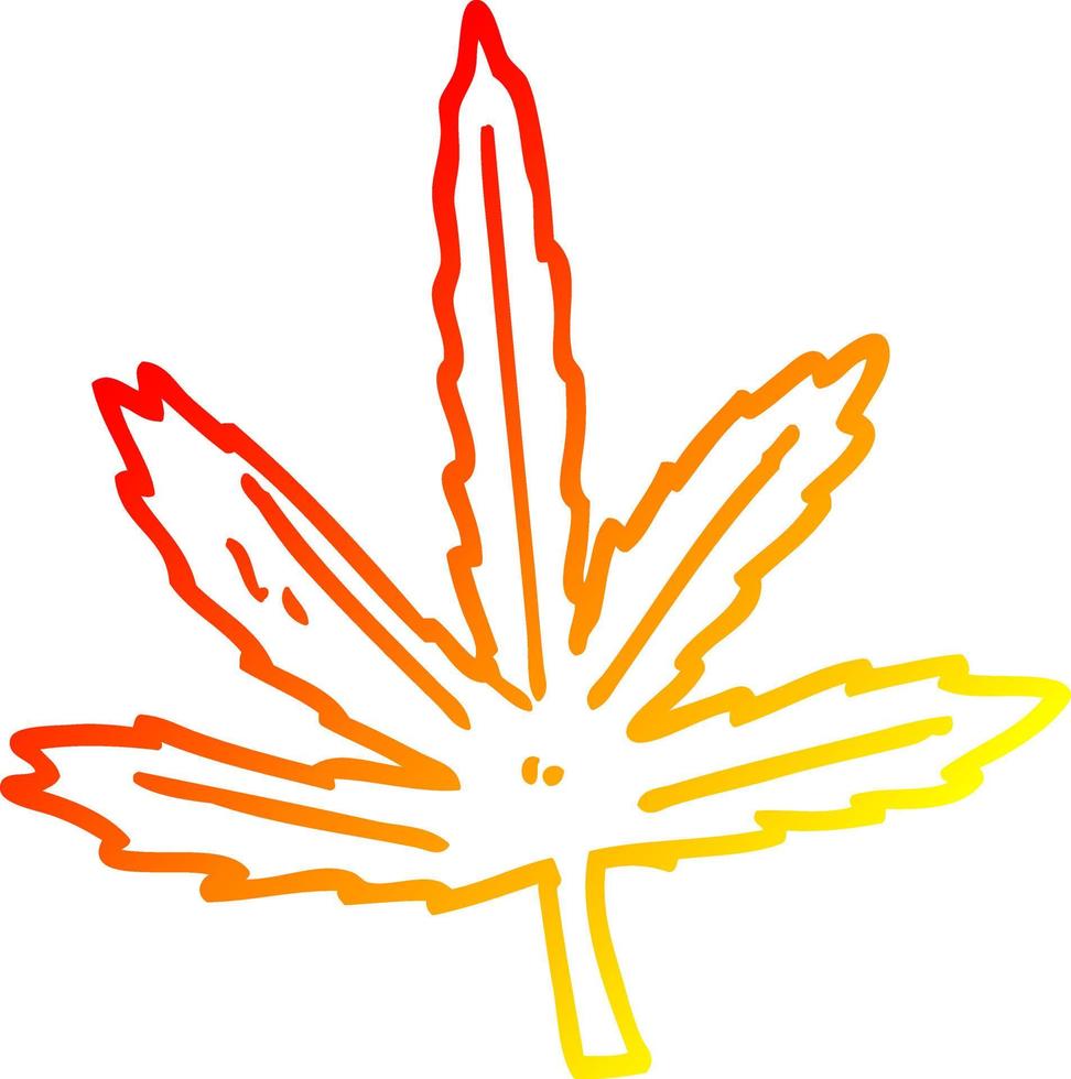 warm gradient line drawing cartoon marijuana leaf vector