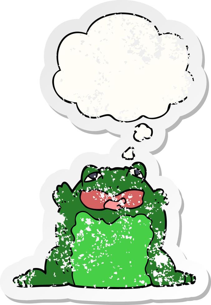 cartoon toad and thought bubble as a distressed worn sticker vector