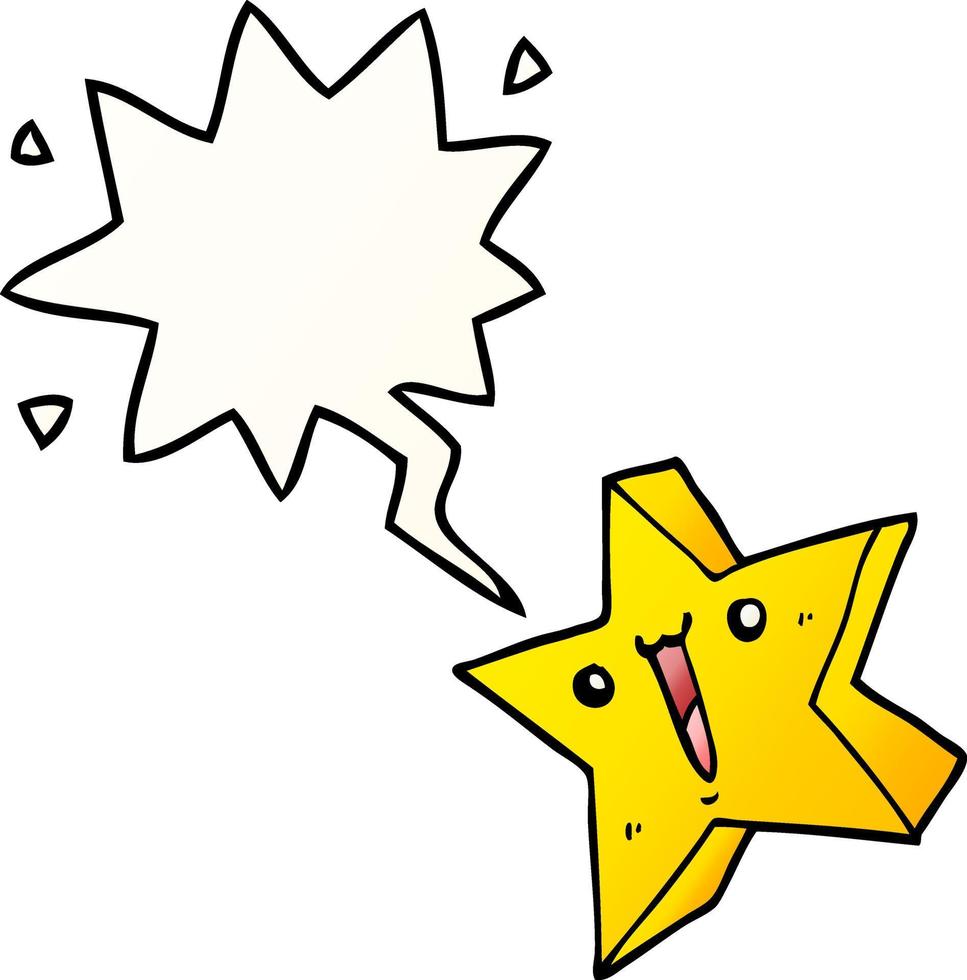 cartoon happy star and speech bubble in smooth gradient style vector