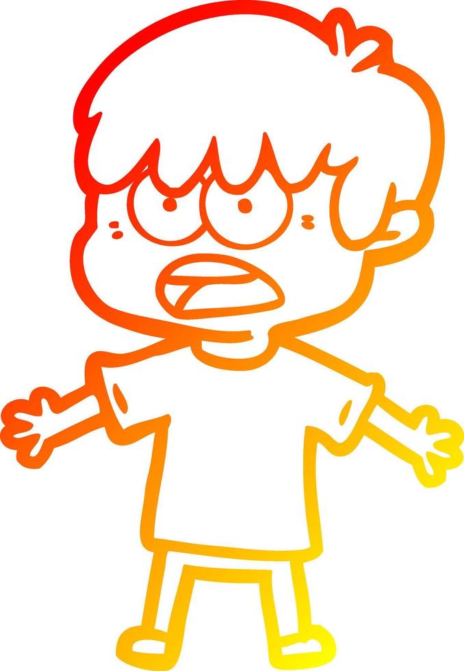 warm gradient line drawing worried cartoon boy vector