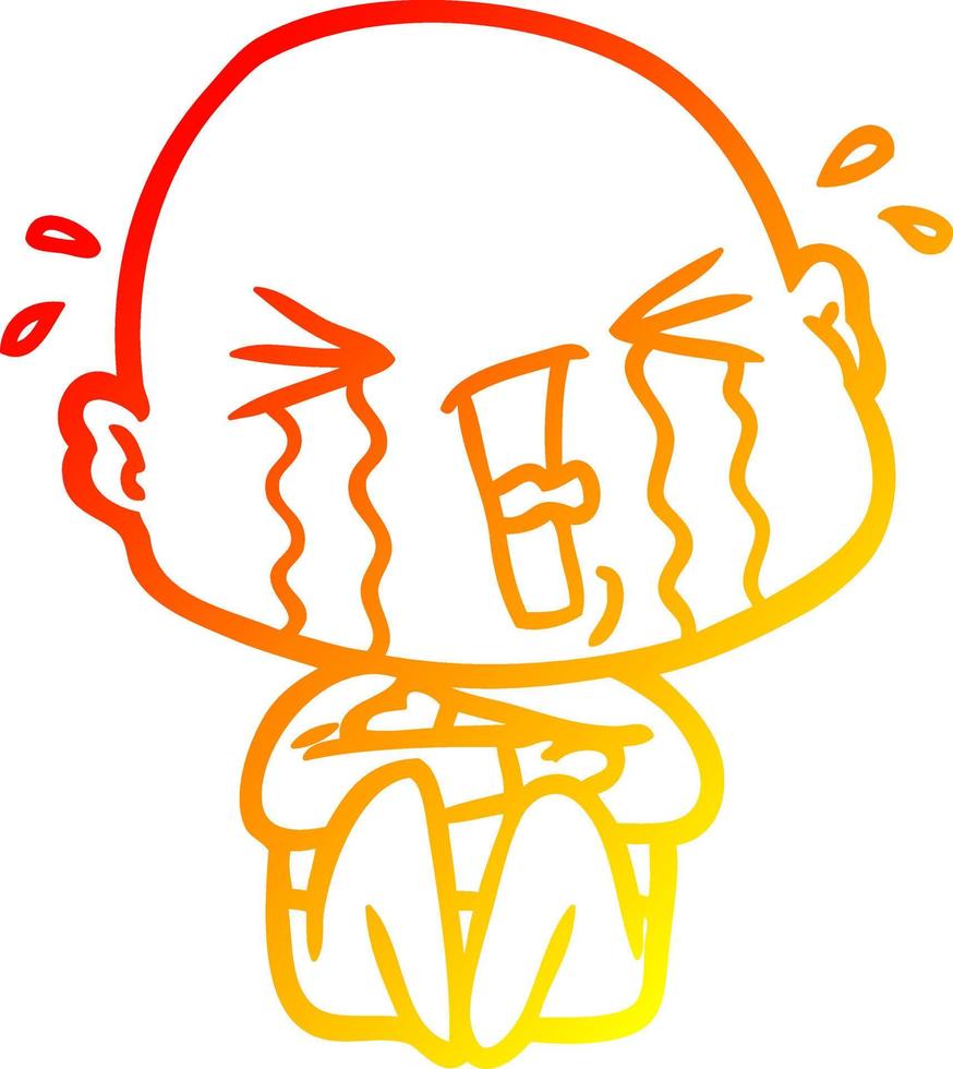 warm gradient line drawing cartoon crying bald man vector