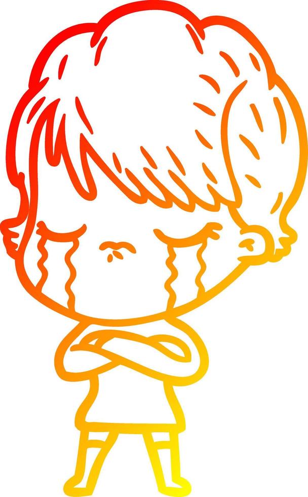 warm gradient line drawing cartoon woman crying vector