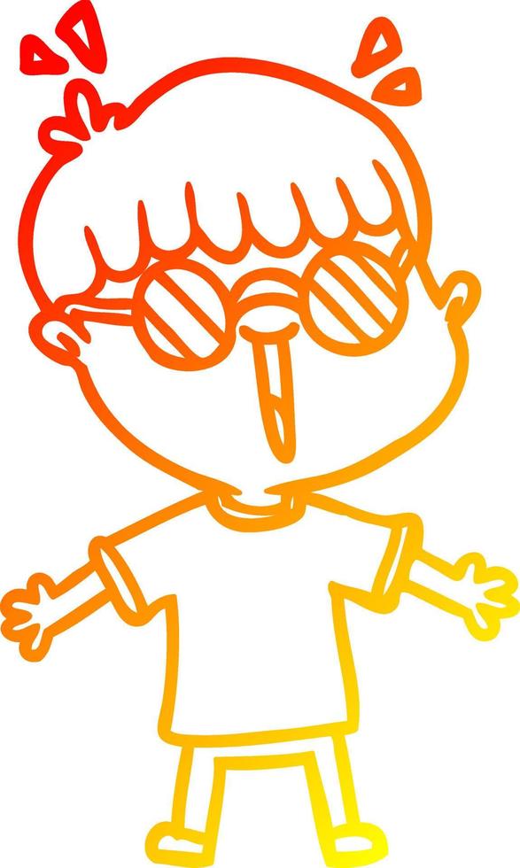 warm gradient line drawing cartoon boy wearing spectacles vector