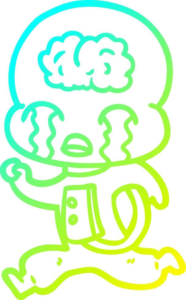 cold gradient line drawing cartoon big brain alien crying running vector