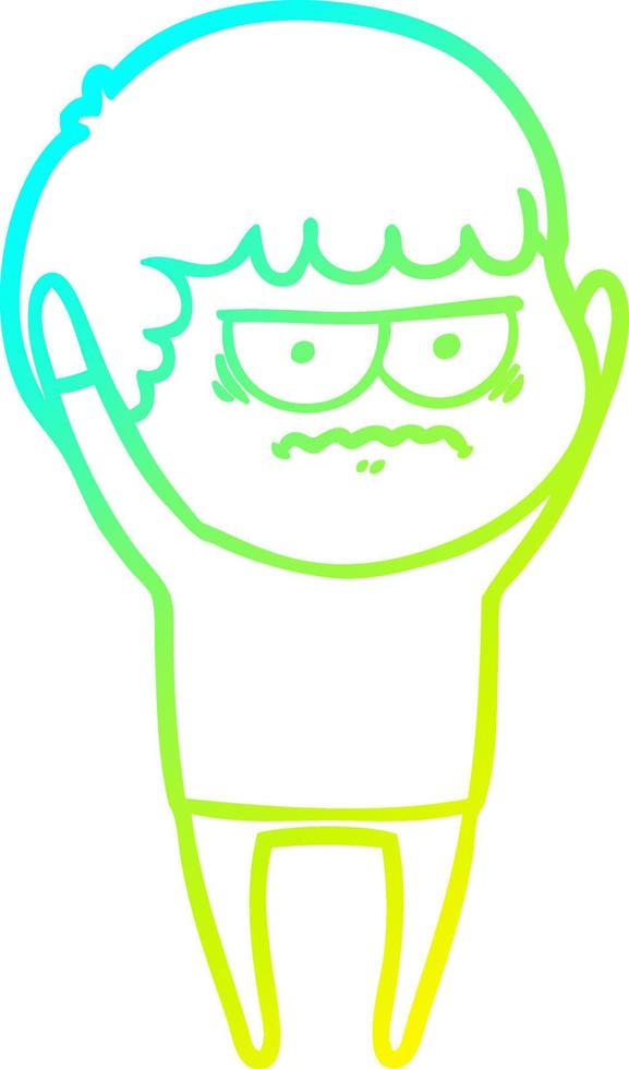 cold gradient line drawing cartoon annoyed man vector