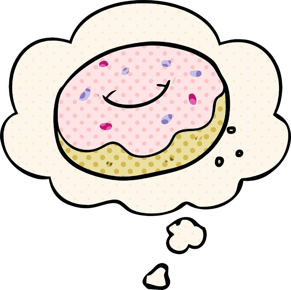 cartoon donut and thought bubble in comic book style vector