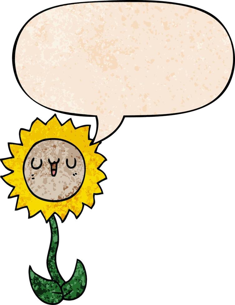 cartoon flower and speech bubble in retro texture style vector