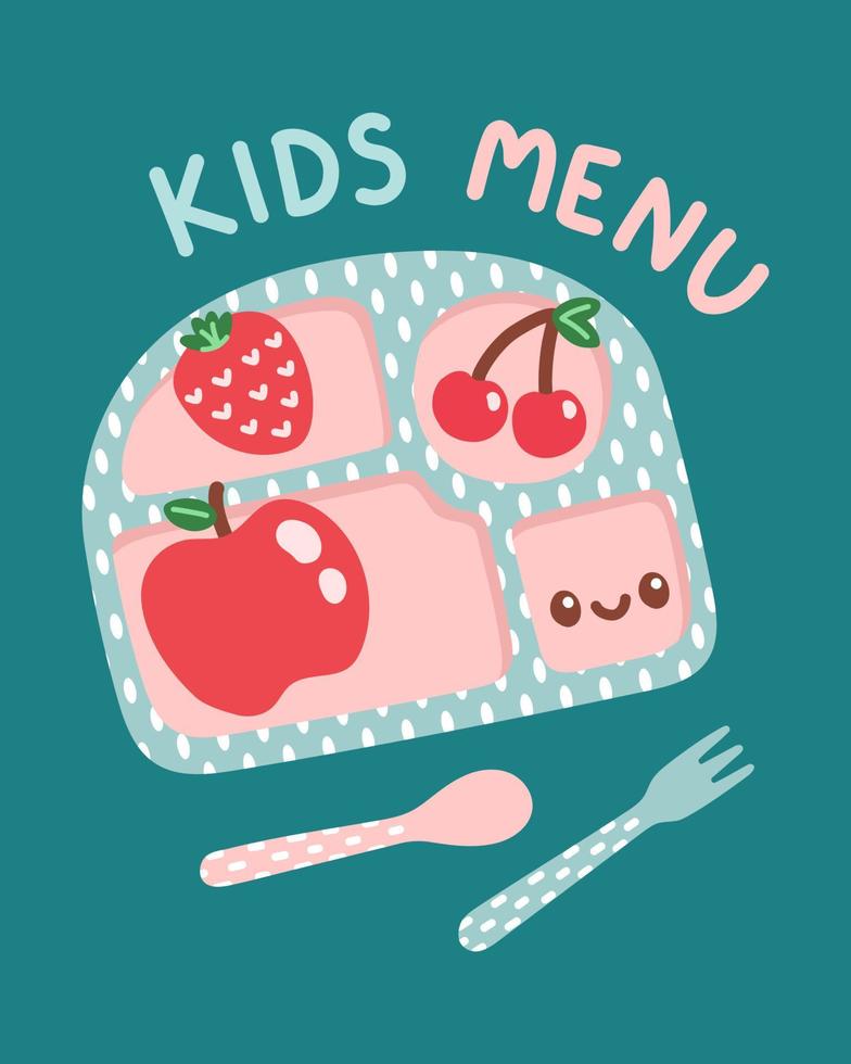 Ilustración de vector de diseño de menú de comida de niños coloridos lindos