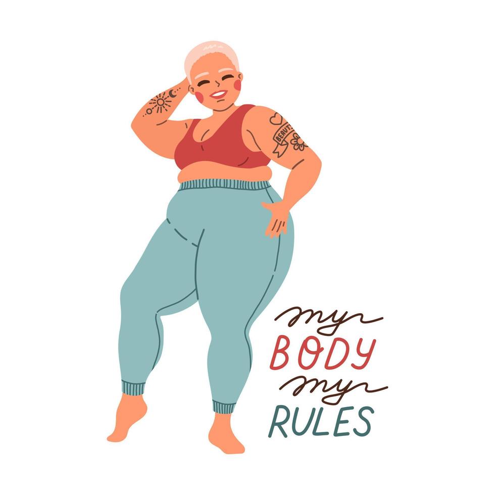 Body positive my body my rules quote flat design vector illustration