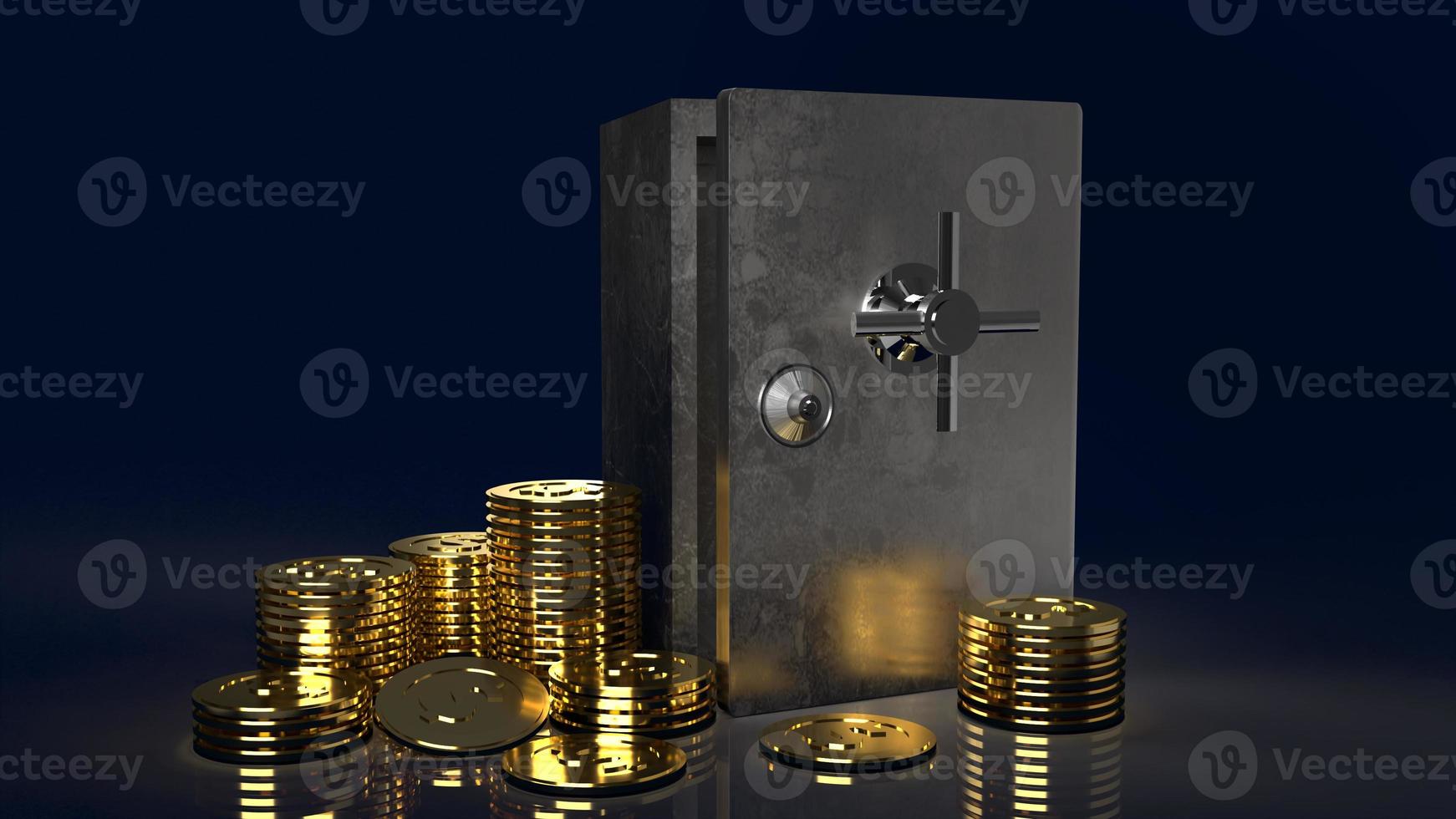 safe box and gold coins in dark background for  security content 3d rendering photo