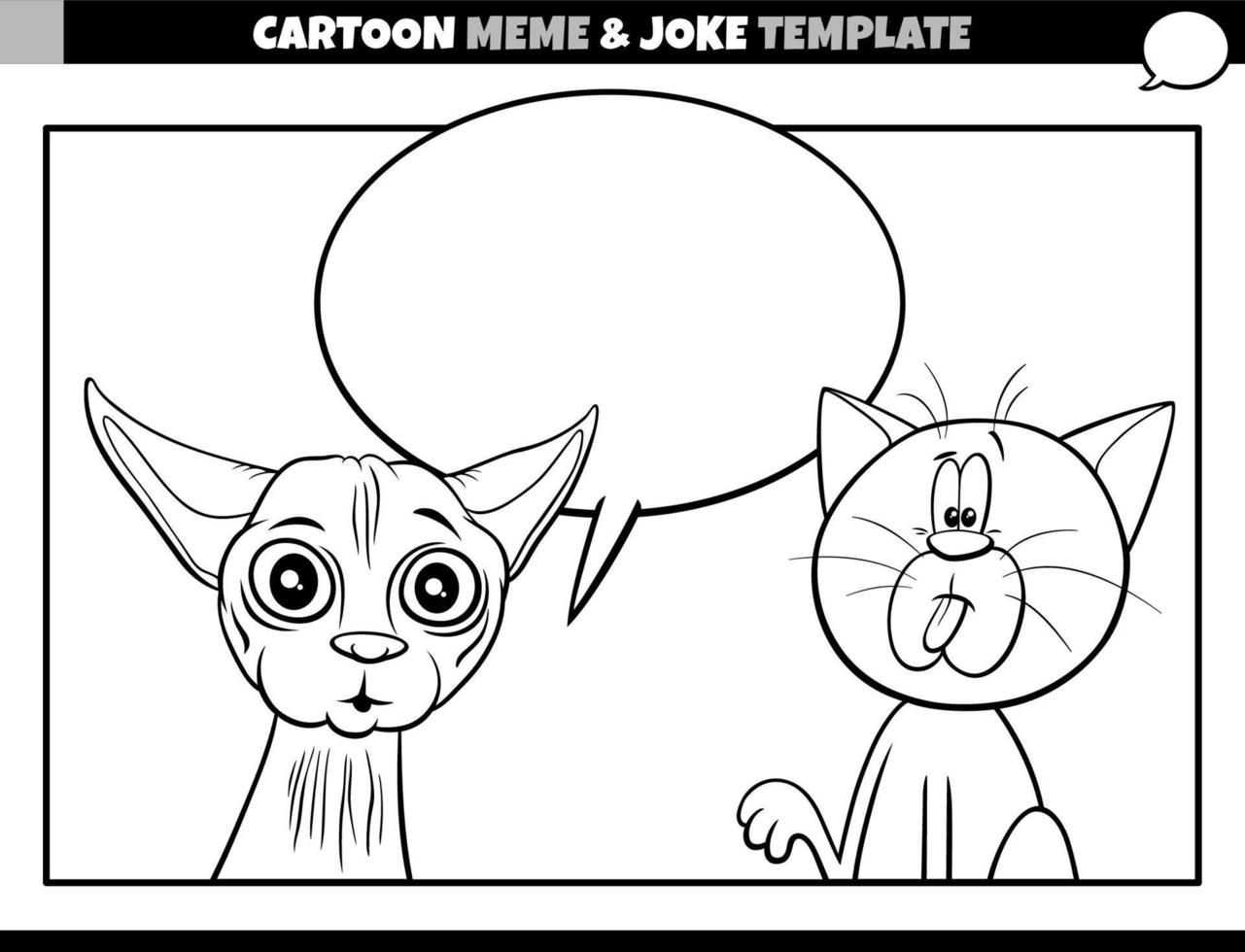 black and white cartoon meme template with funny cats vector