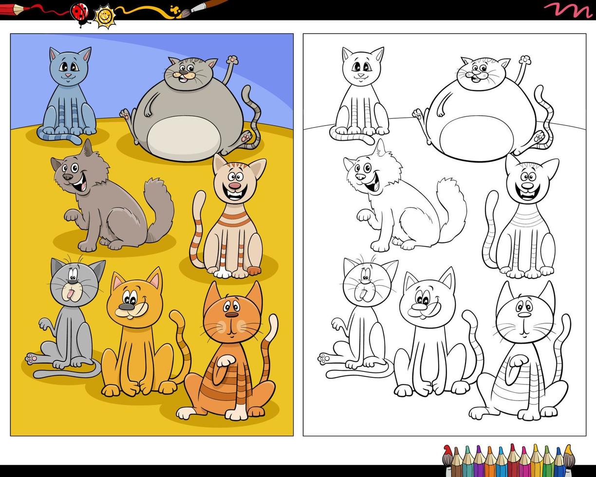 cartoon cats animal characters coloring page vector