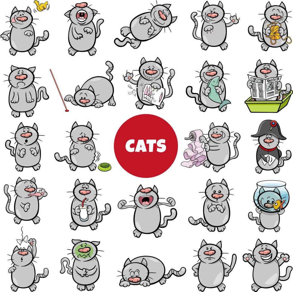 funny cartoon cat or kitten characters big set vector