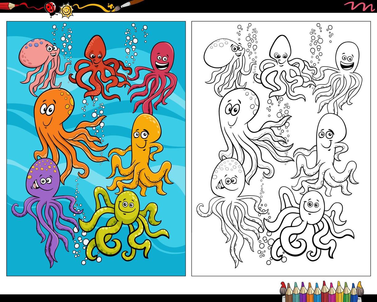 Página para colorear de personajes de animales de pulpo de dibujos animados vector