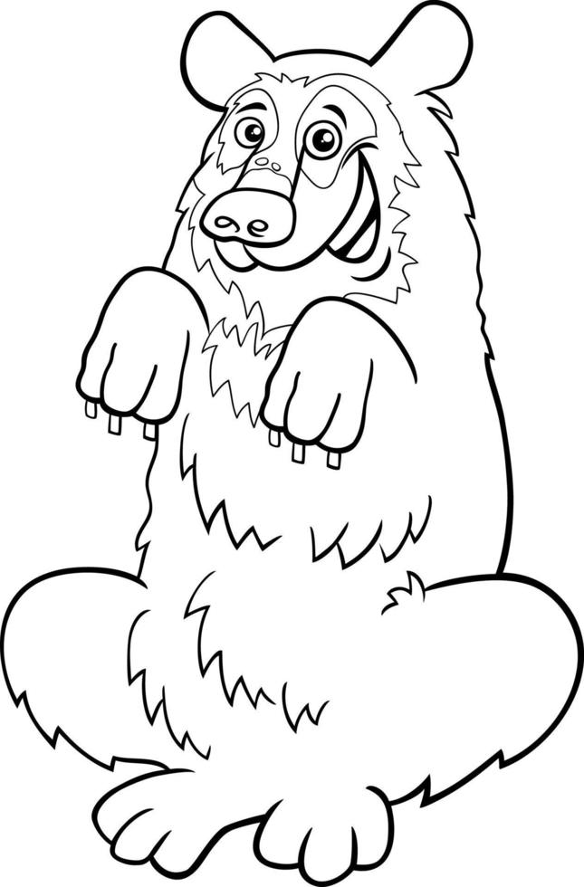 cartoon spectacled bear animal character coloring page vector