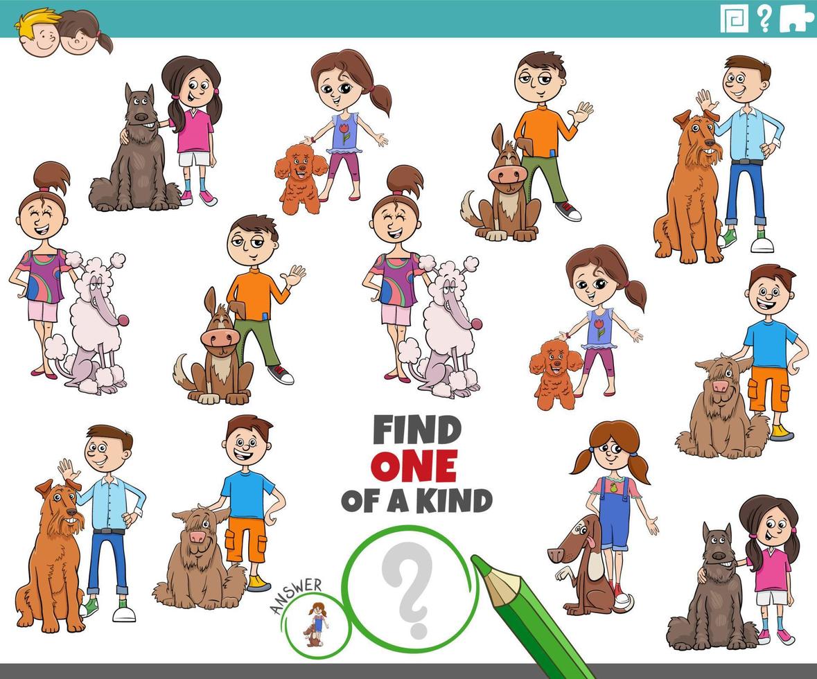 juego único con niños de dibujos animados y sus perros vector