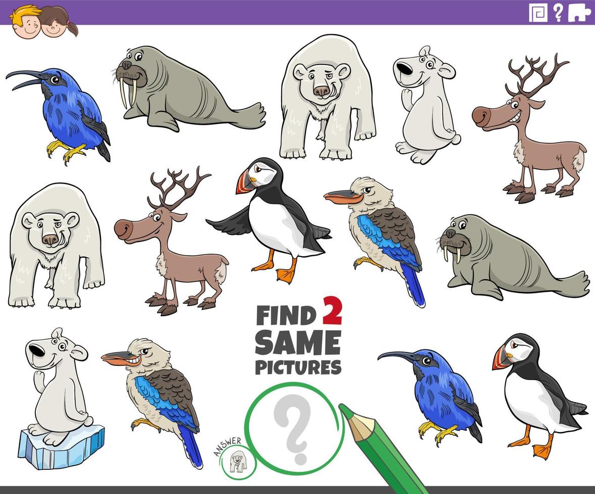 find two same cartoon animal characters educational task 10661503 Vector  Art at Vecteezy