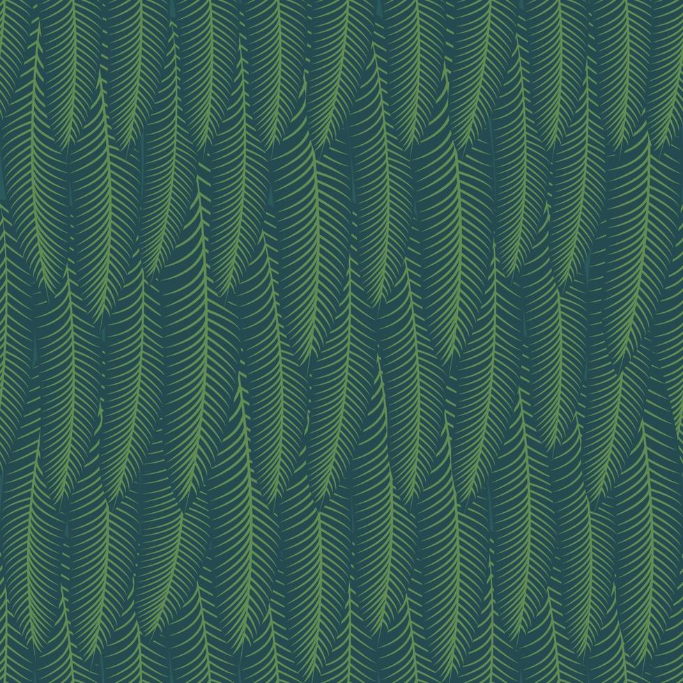 Seamless pattern of tropical leaves on green background. vector