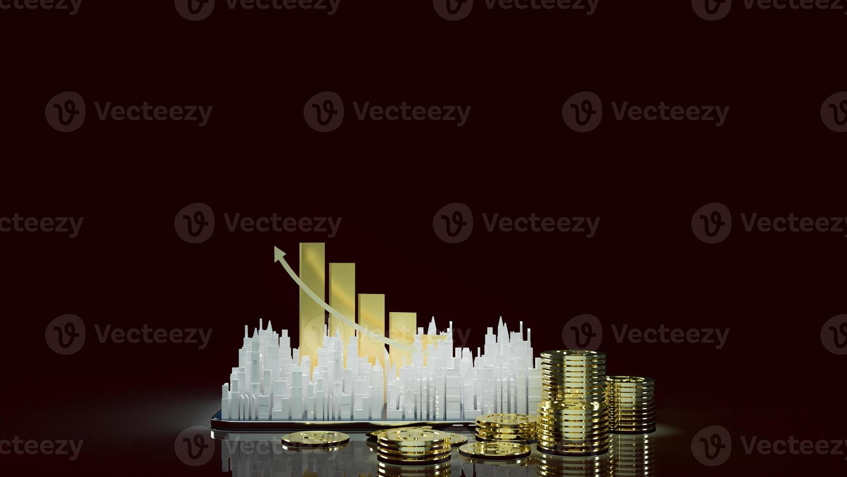 building city and chart arrow up on tablet for property content 3d rendering. photo