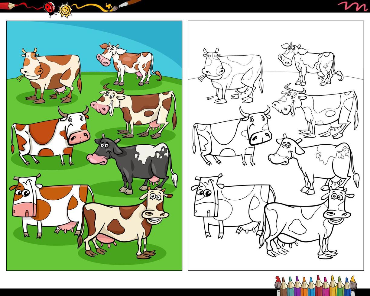 Página para colorear de personajes de animales de granja de vacas de  dibujos animados 10661999 Vector en Vecteezy