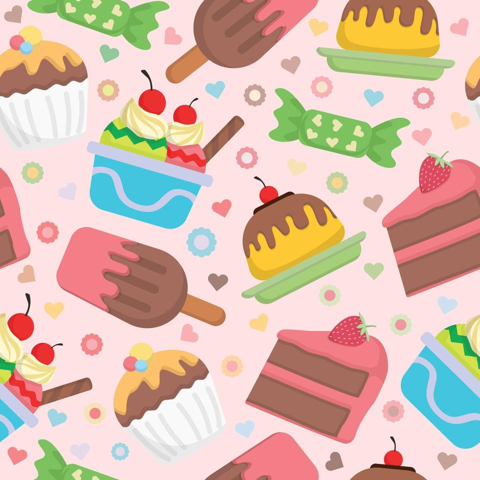 deliciosos postres esparcidos por todo el fondo vector