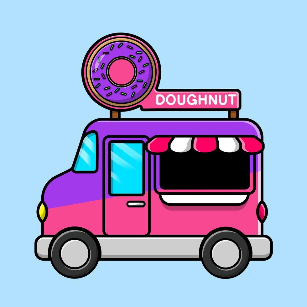 Doughnut Food Truck Cartoon Vector Icon Illustration. Flat Cartoon Concept