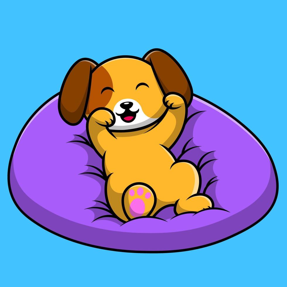 lindo perro acostado en la ilustración de icono de vector de dibujos animados de almohada. concepto de dibujos animados plana