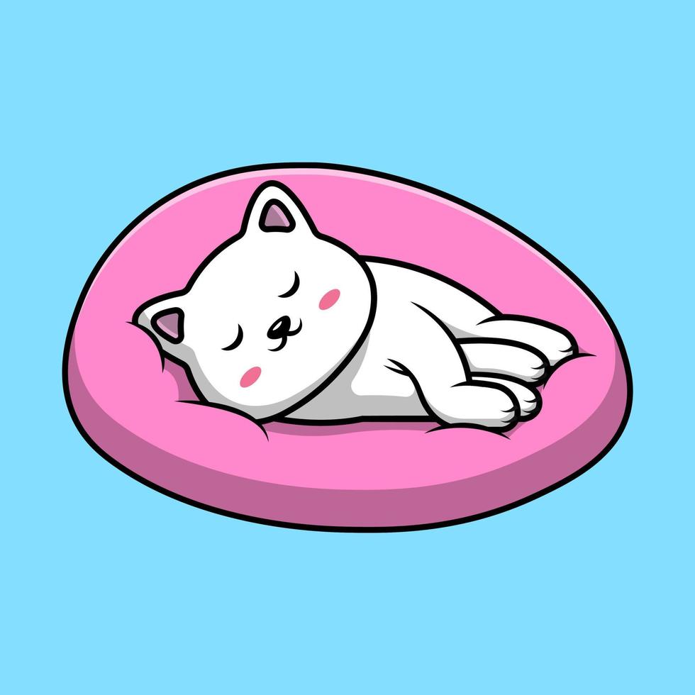 Cute Cat Sleeping On Pillow Cartoon Vector Icon Illustration. Flat