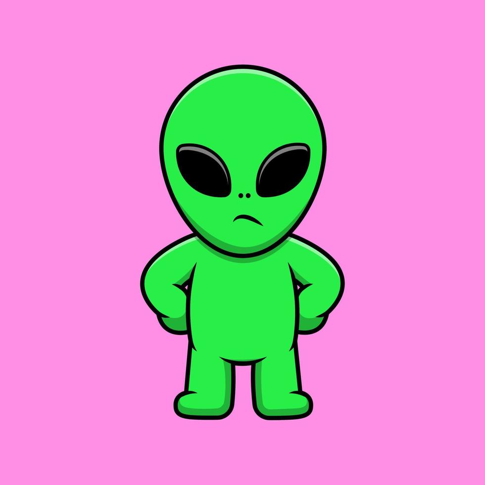 Cute Alien Standing Cartoon Vector Icon Illustration. Science Technology Flat Cartoon Concept