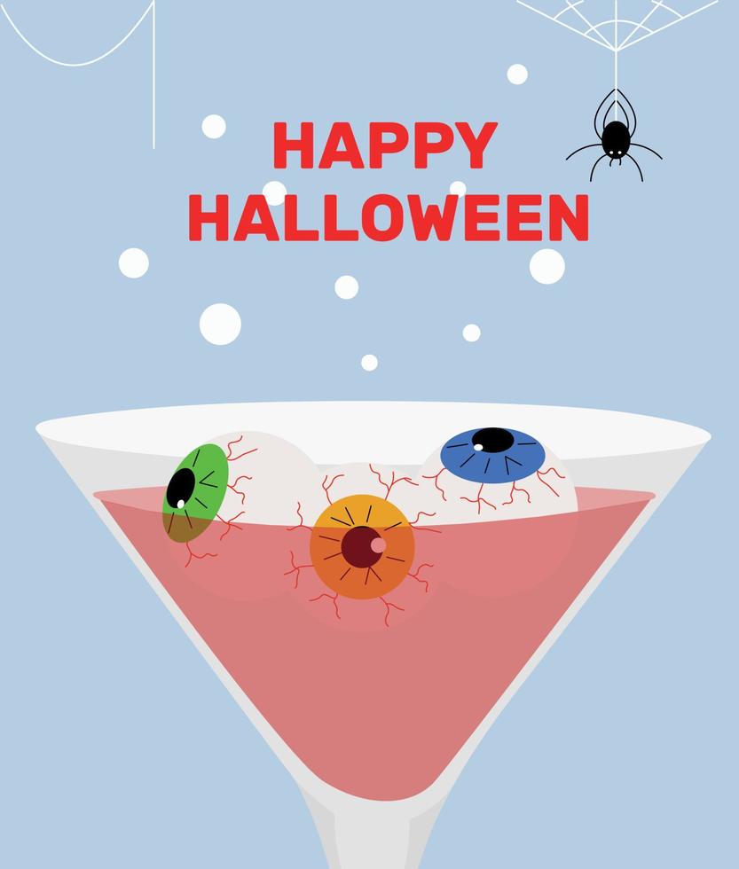 Víspera de Todos los Santos. truco o trato. cóctel con un ojo dentro. una fiesta. colección de vectores. espeluznante y divertido diseño de diseño feliz halloween. festival de halloween en una noche aterradora. vector