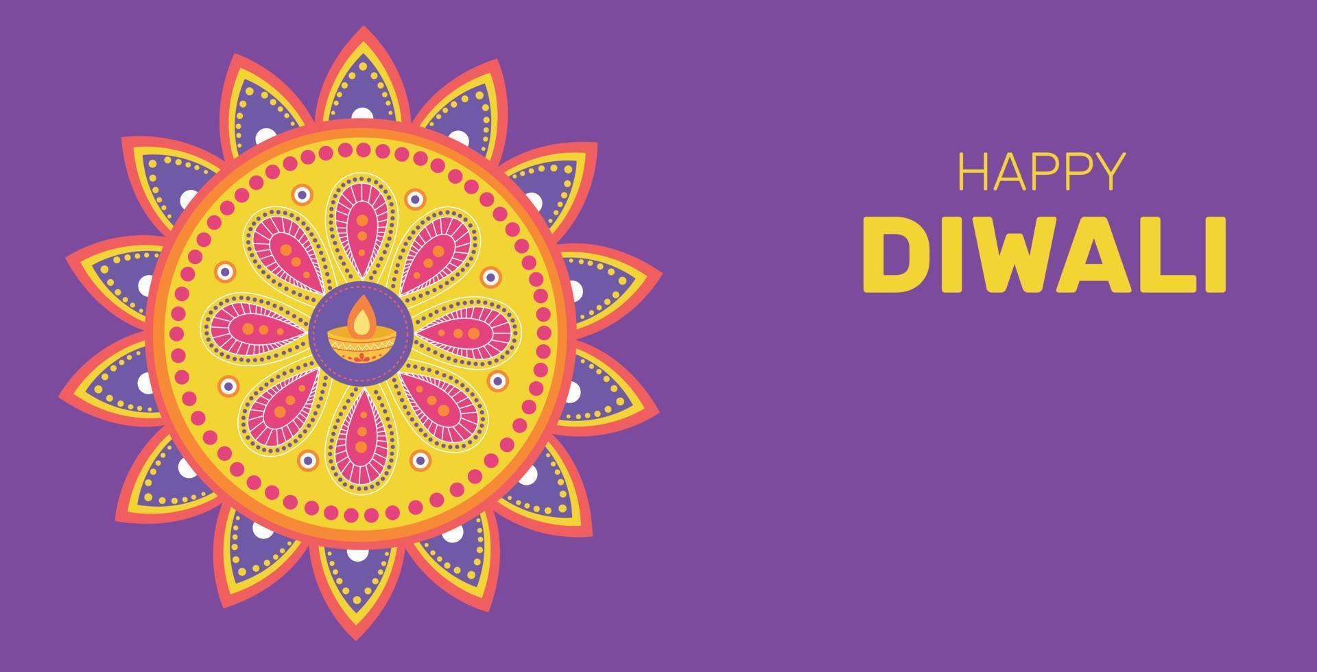 Flower Mandala coloring page. Color with your color. Diwali. oriental mandala, indian culture, buddhist religion. Yellow, pink, purple . Happy diwali vector