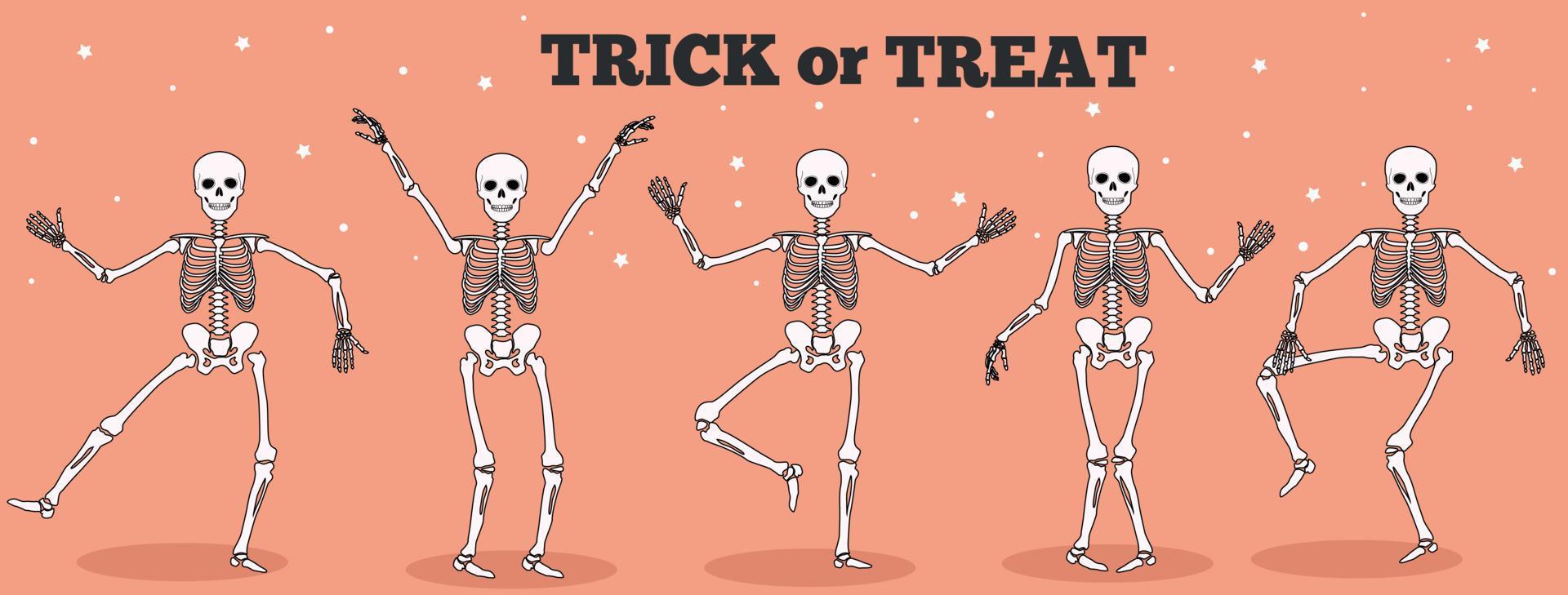 Funny skeletons dancing. Day of Dead, Halloween concept vector