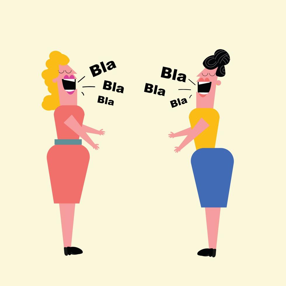 neighbours women standing and talking, funny women having conversation, vector