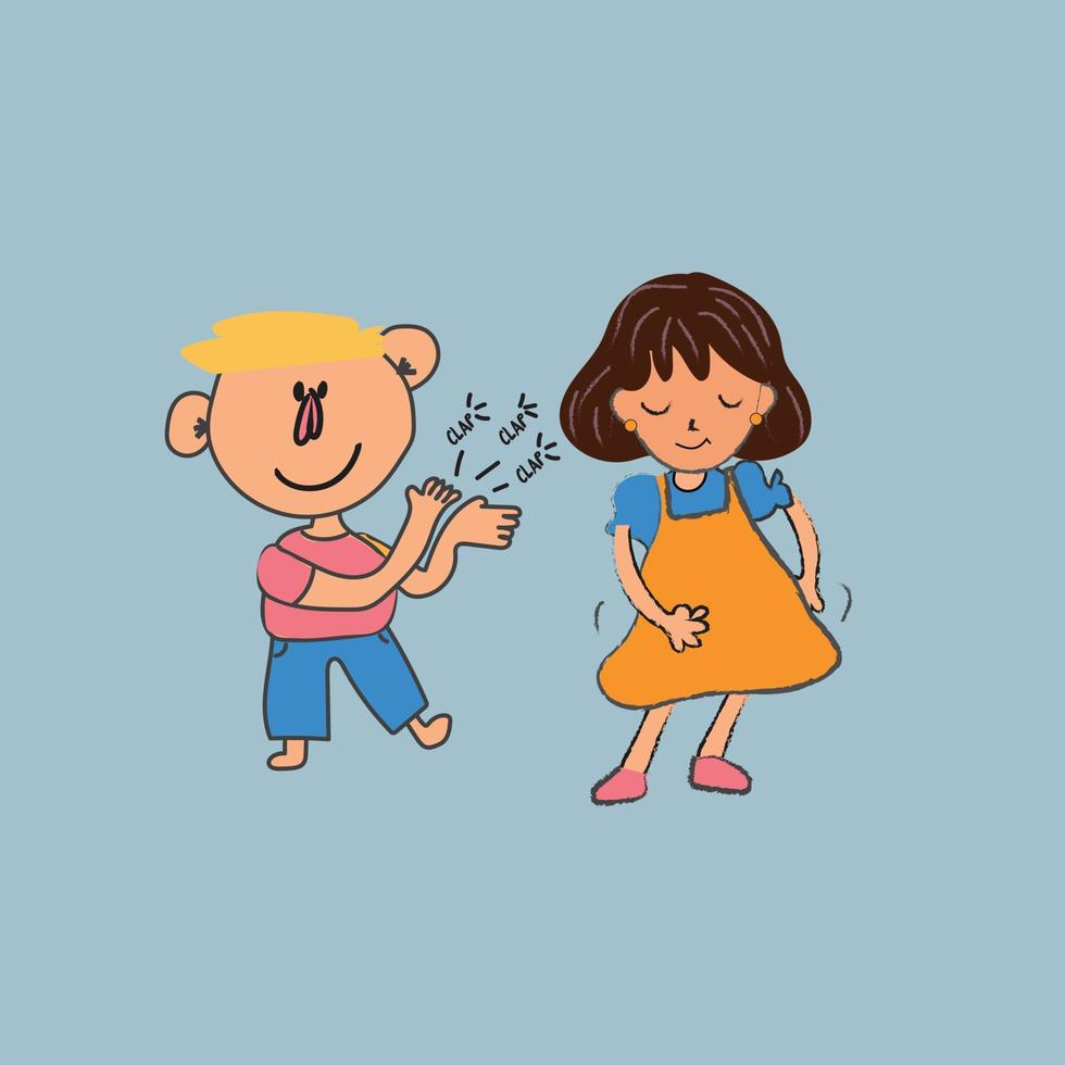 niño y niña bailando y cantando, ilustraciones para libros infantiles, vector