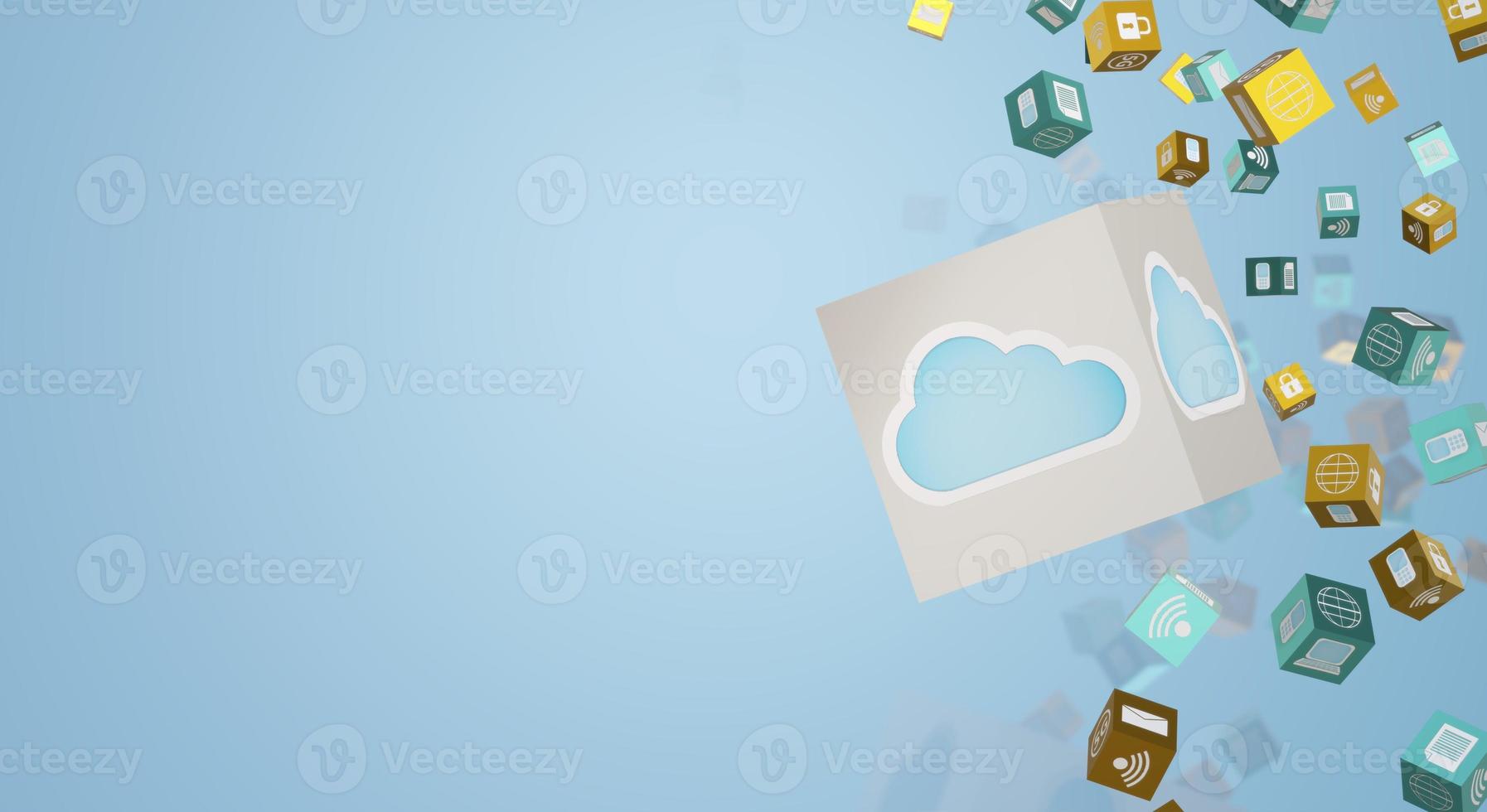 Cloud data 3d rendering for technology content. photo