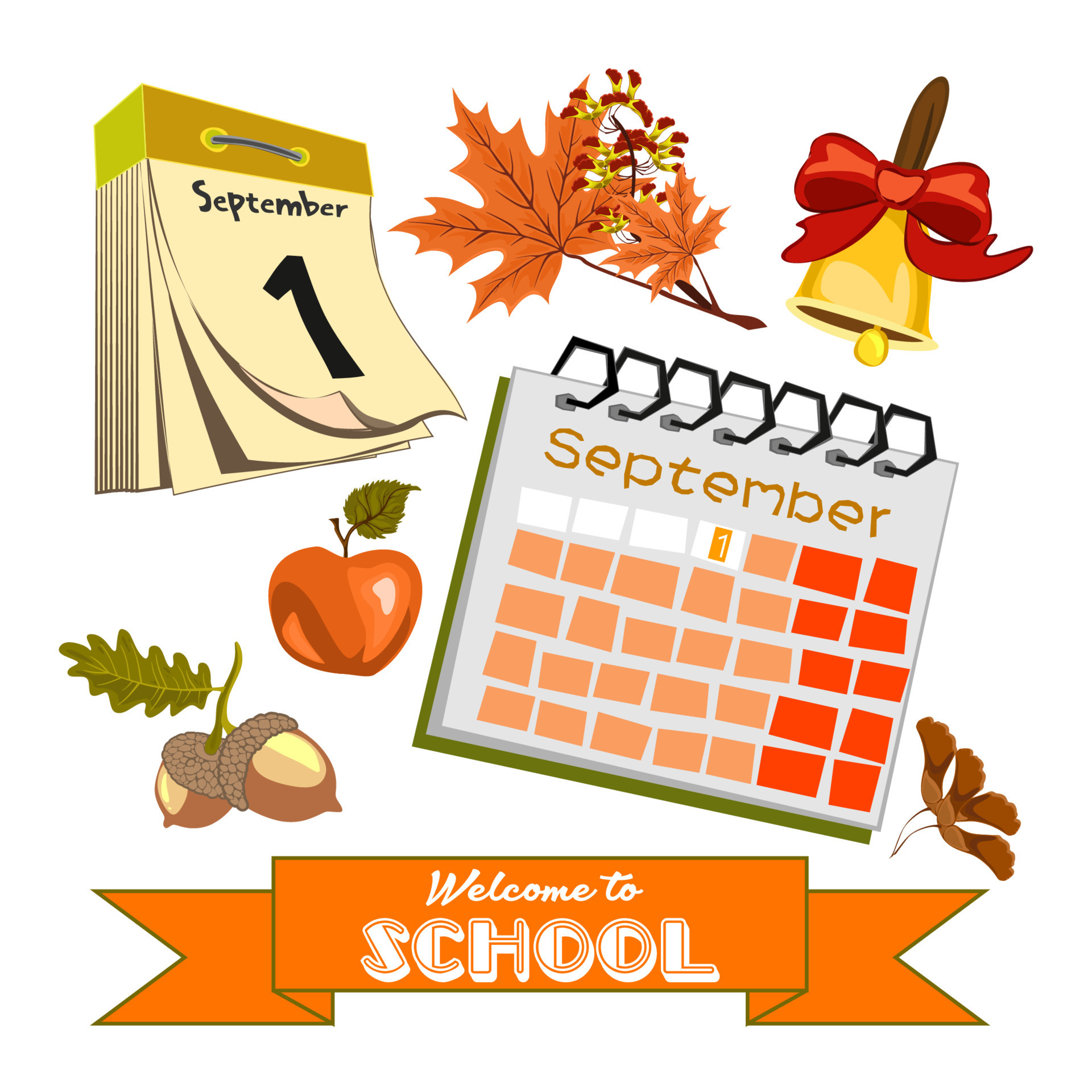 to school vector set of elements. Big educational clipart